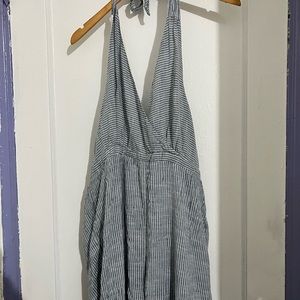 Blue and white striped jumpsuit